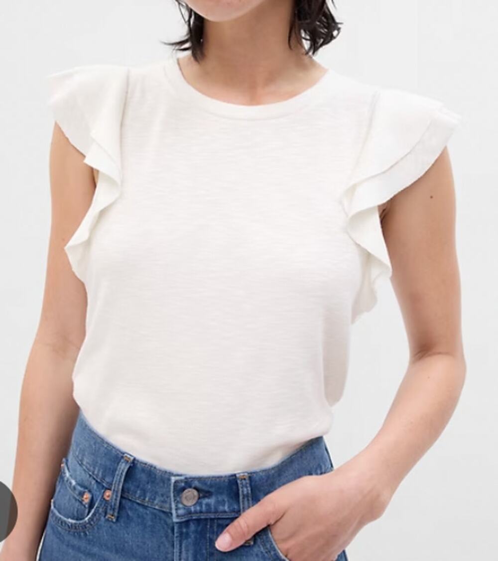 NWT Gap Essential Rib Flutter Sleeve T-Shirt New Off White Basic Size Large